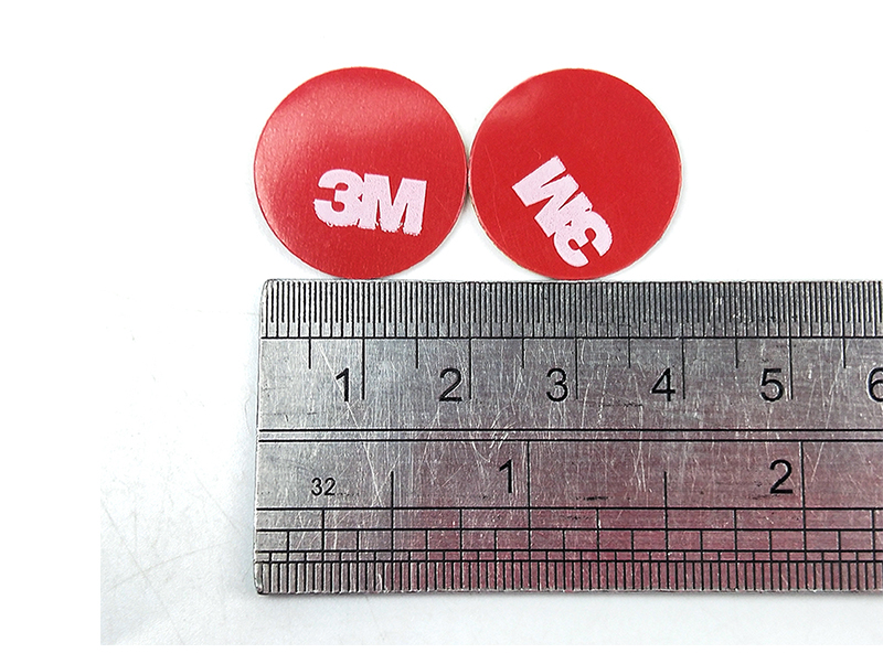 20mm Circle Die Cut Pressure Sensitive Acrylic Foam Tape 3M 4229P, Gray Color, Red Printed Liner With 3M Logo.