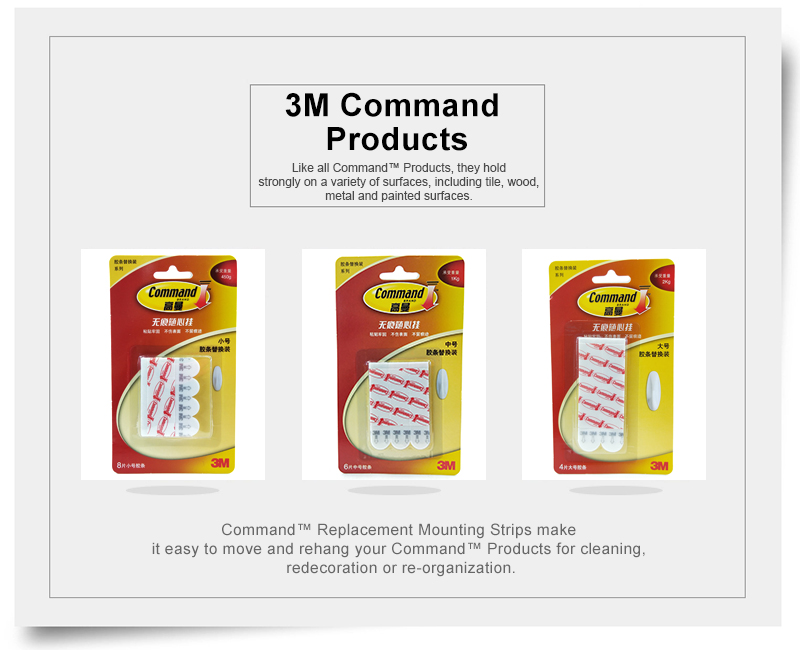 Large/Medium/Small size command refill strips 3m damege-free magic double-sided tape