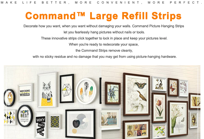 Large size 3M Command Replacement Strips Command Poster Strips 3M Double-sided tape command Refill Strips