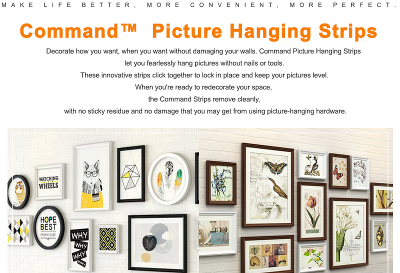 Medium size 3M Command Picture Hanging Strips Damage-Free Strips Command Inter Locking Faster for Decor