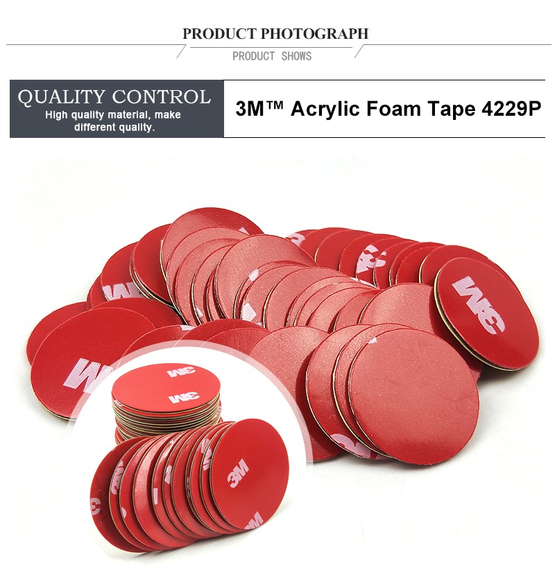 20mm circle die cut Pressure Sensitive Acrylic Foam Tape 3M 4229P, Gray Color, Red Printed Liner With 3M Logo,20Pcs/Lot