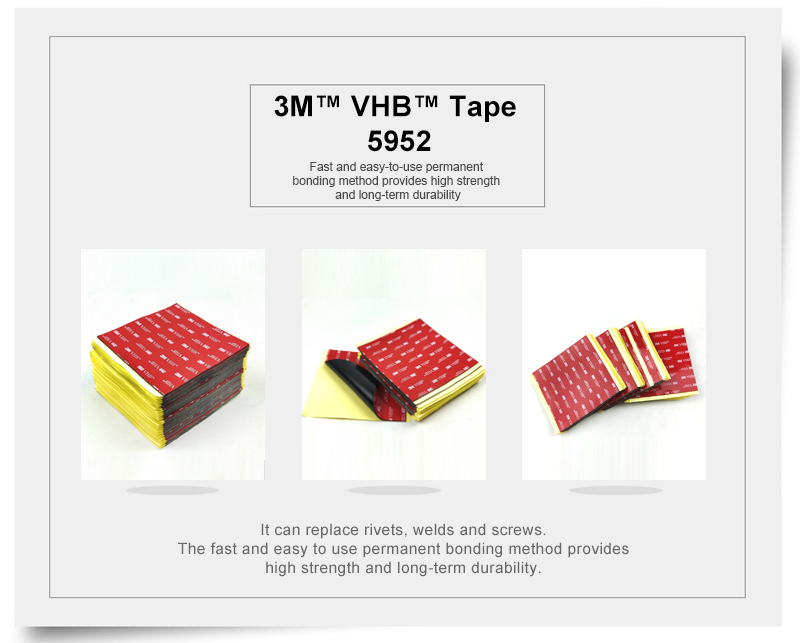 VHB 3M brand 5952 tape can sticky to Glass,Double Sided Acrylic Adheisve Acrylic Foam 3M VHB Tape 100mm * 100mm size