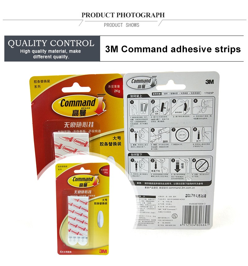 Packing Large Size 3M Command Resistant Refill Double Sided Tape Strips Damage-Free Hanging Strips 4pcs/pack