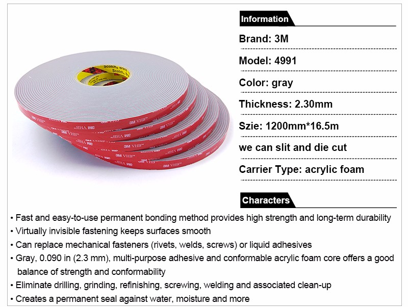 3M VHB #4991 tape with remove Tab Double-sided Acrylic Super Thick