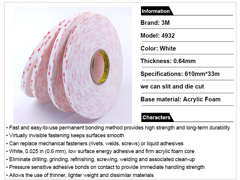 3M 4932 VHB synthetic adhesive foam tape Good Permanent Bonding