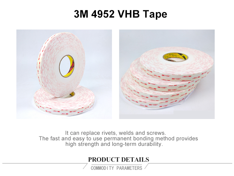 Die Cut 3M VHB 4952 Double Sided Acrylic wig tape low surface energy adhesive on a firm foam