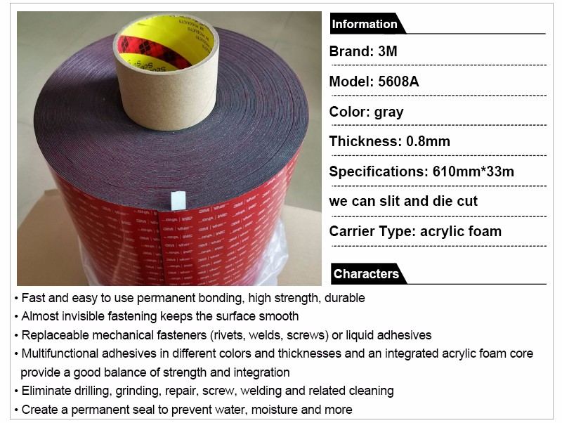 Stock 3M VHB 5608A double sided body tape adhesive waterproof and uv resistance tape