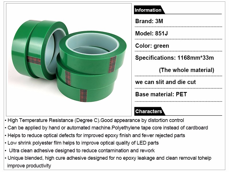 3M PET green Tape 851J industrial strength double sided tape