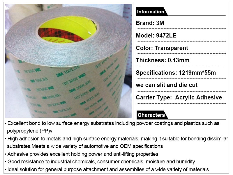 Very thin 3M 9472LE tesa double sided tapes foam tape